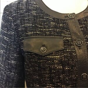 NWT New York & Company Black Tweed Blazer with Leather Trim